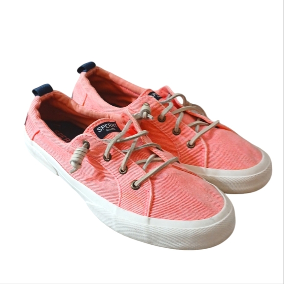 Sperry Pier Wave Light Wash Pink Neon Canvas Shoes Size 9 - Picture 11 of 11